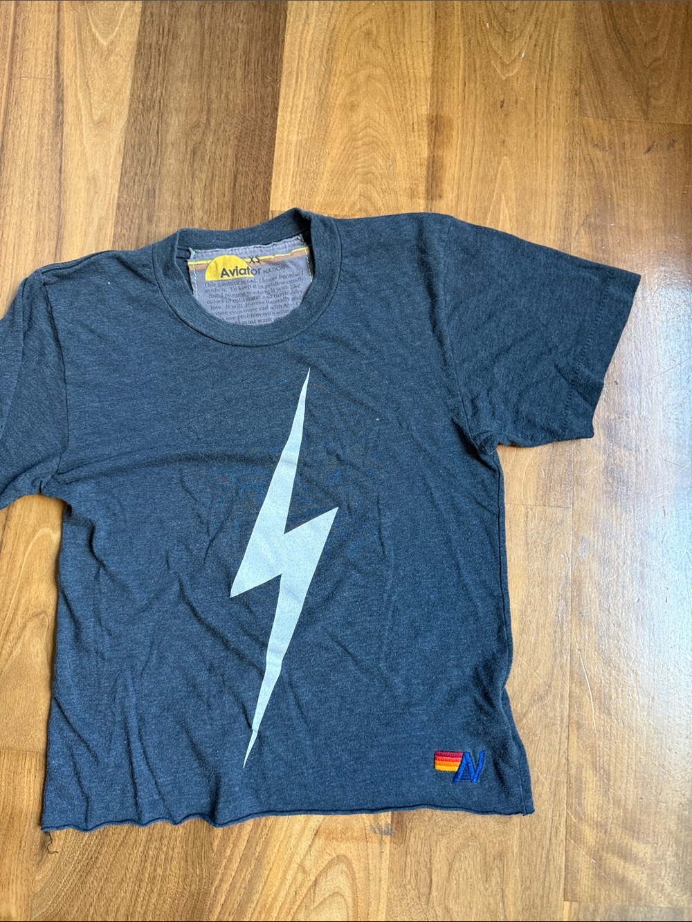 Aviator Nation Charcoal Tee with Silver Lightning Bolt